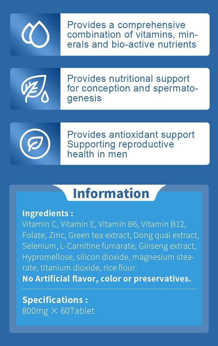 2 bottles of Men Fertility Tablets + Women Health Fertility Tablets Supplements