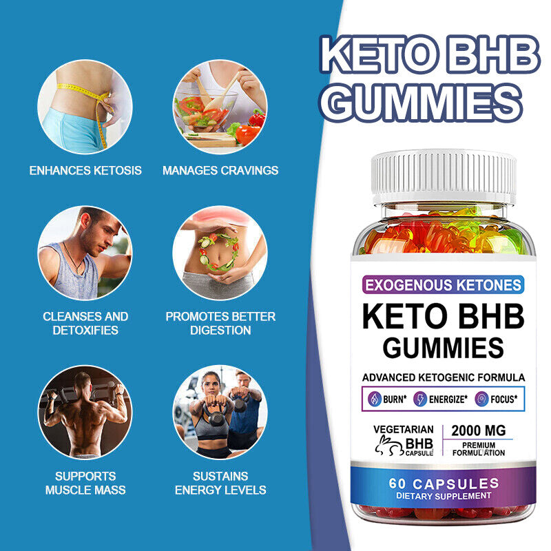 Advanced 60 Keto BHB Gummies For Weight Loss Fat Burner Improve Immunity New