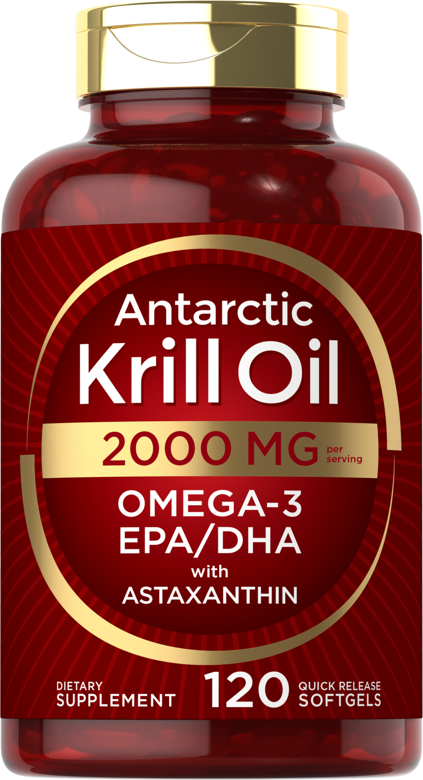 Antarctic Krill Oil 2000 mg 120 Softgels | Omega-3 EPA, DHA, with Astaxanthin