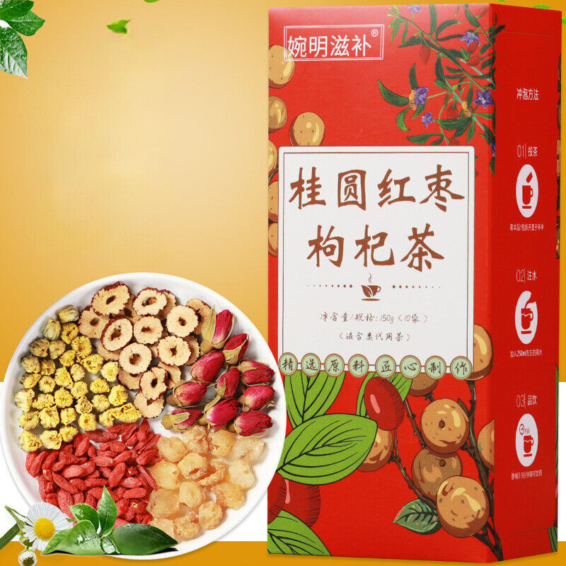 150g Longan + Red Jujube+Chinese Wolfberry Herbal Tea Natural Herbs Tea Benefits