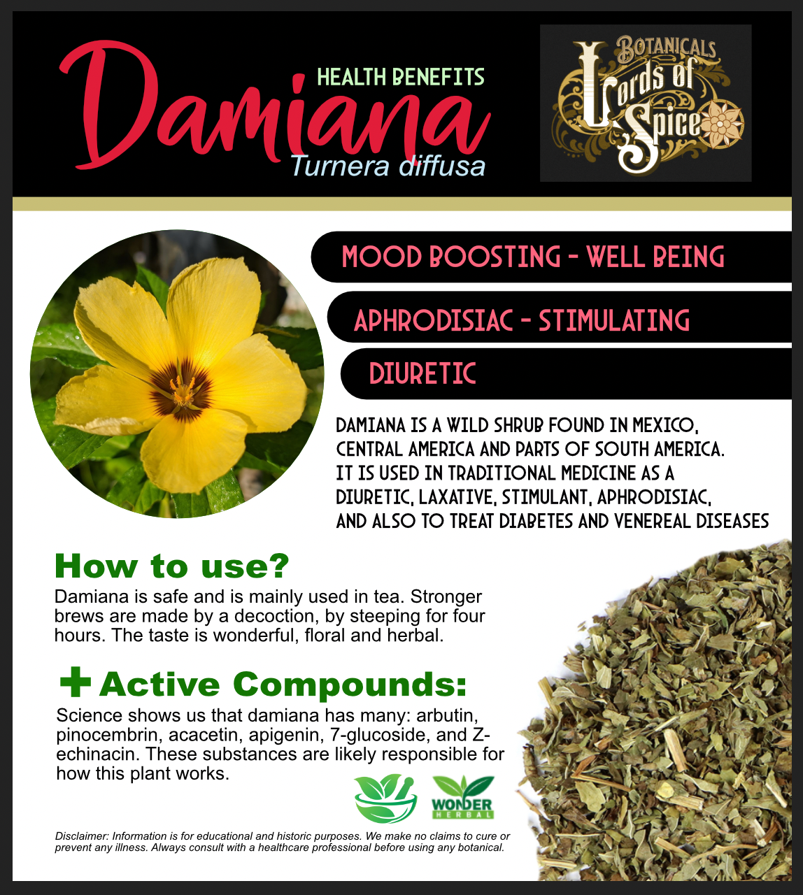 Damiana Blatt getrockneter Schnitt Turnera Diffusa 100% reines Damiana  USA 50g