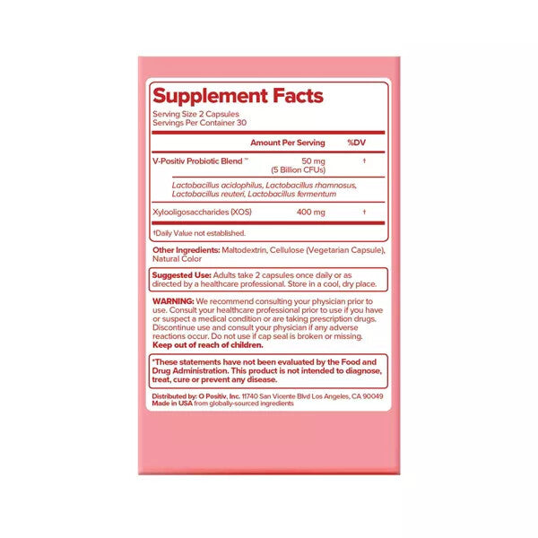 O Positiv URO Vaginal Probiotic Vegan Capsules - 60ct