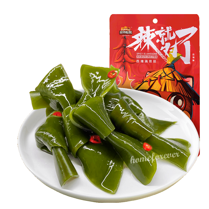 三只松鼠香辣海带结 Three Squirrels Seaweed Knots Chinese Spicy Snacks Party Food 100g x 3