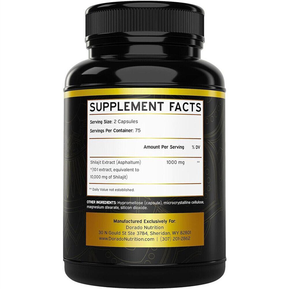 Pure Shilajit 10000mg 150Caps Asphaltum Naturally Occurring Fulvic Acid Non GMO