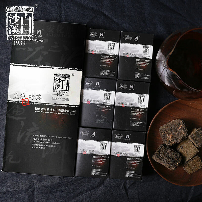 BAISHAXI Straight Foam Brick Anhua Golden Flowers Fucha Dark Tea 240g Brick