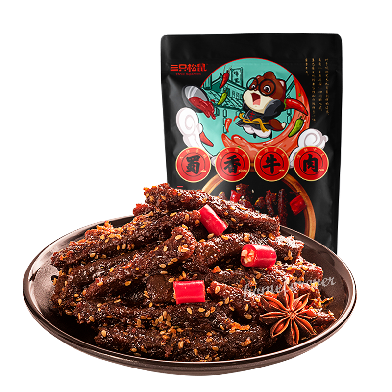 100g Three Squirrels Spicy Beef Snack Chinese Snacks Specialty Food 中国小吃三只松鼠蜀香牛肉