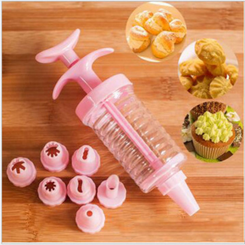 1 Pcs Plastic 8 Cake Nozzles Icing Syringe Mold Cake Decorating Piping Cream Syringe Tips Set Tool Cake Decoration Baking Set