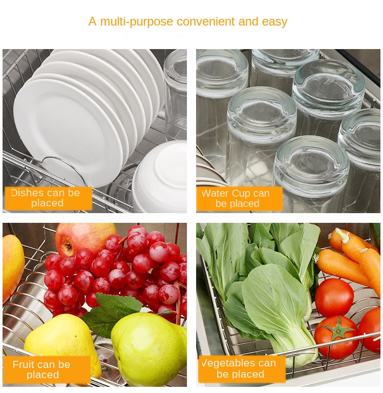 Stainless Steel Vegetables Drain Rack Adjustable Sink Fruit Storage Holder Dish Home Organizer Drying  Kitchen Functional Basket