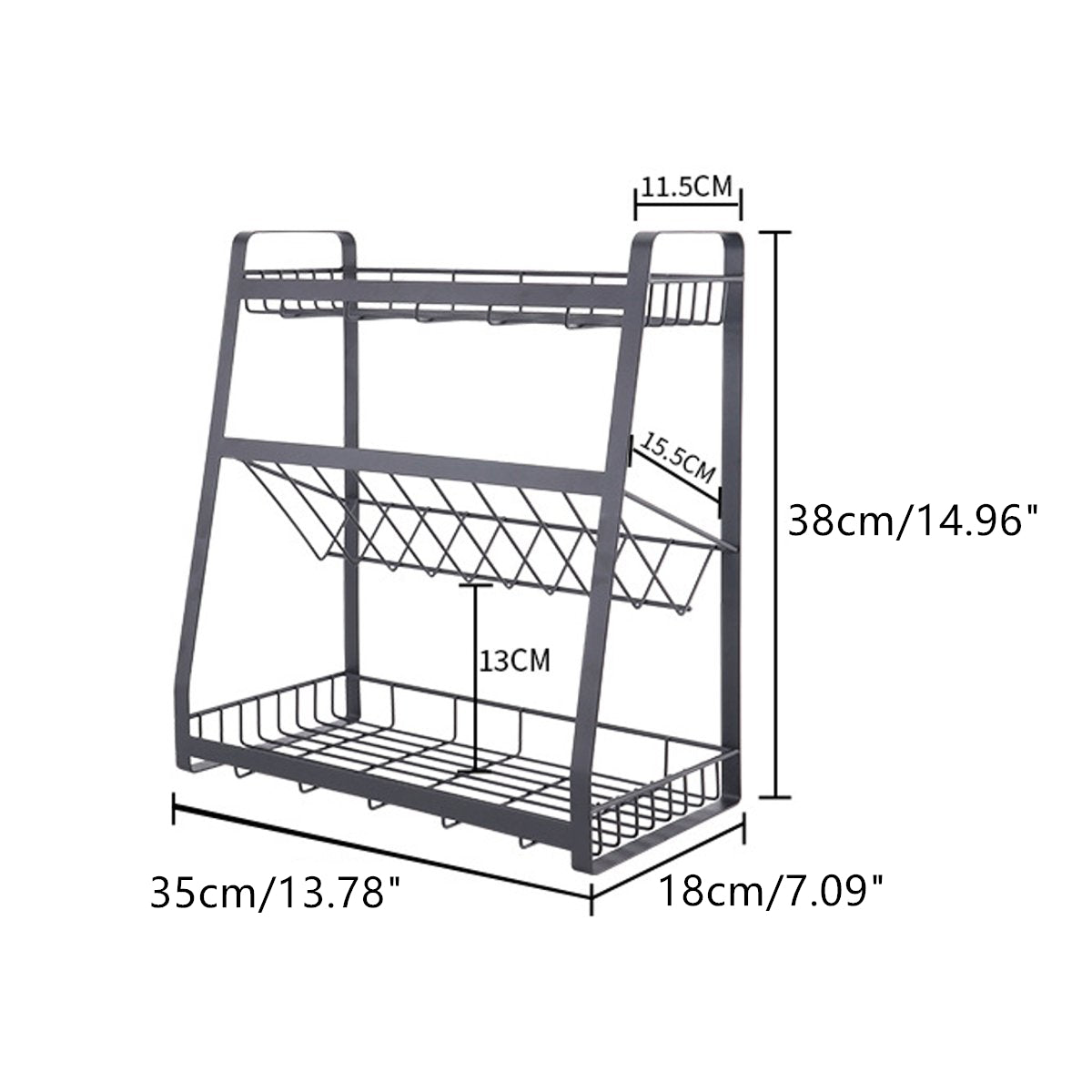 3 Layers Metal Multifunction Storage Rack Holder Kitchen Tool Organizer Seasoning Bottles Stand Shelf Dish Bowl Drain Rack