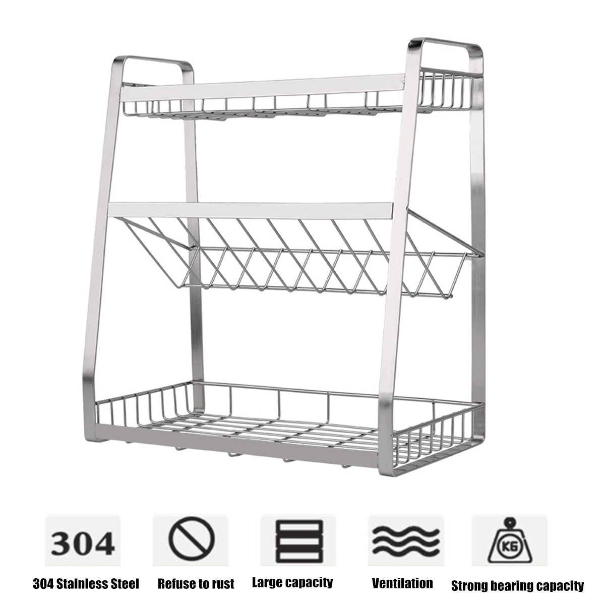 3 Layers Kitchen Spice Rack 304 Stainless Steel Countertop Spice Jars Bottle Shelf Kitchen Organizer Shelf Storage Holder Black