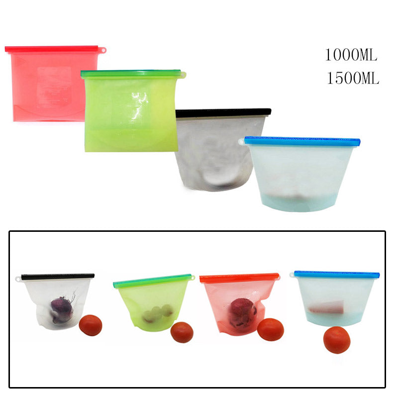 Reusable Silicone Vacuum Seal Food Fresh Bag Fruit Meat Milk Storage Containers Refrigerator Bag Kitchen Organizer