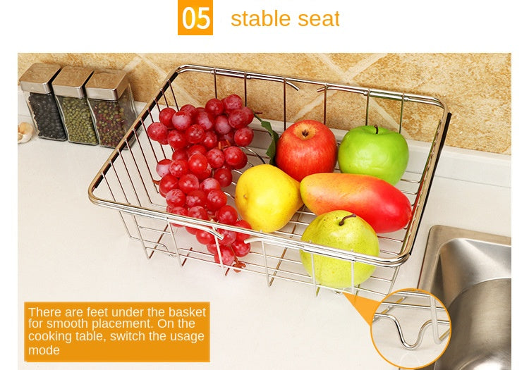Stainless Steel Vegetables Drain Rack Adjustable Sink Fruit Storage Holder Dish Home Organizer Drying  Kitchen Functional Basket