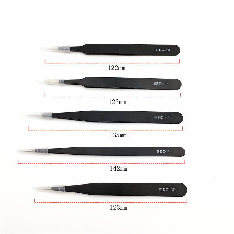 10 model metal anti-static bending straight tip tweezers precision welding  electronic ESD tweezers for soldering smd tool set
