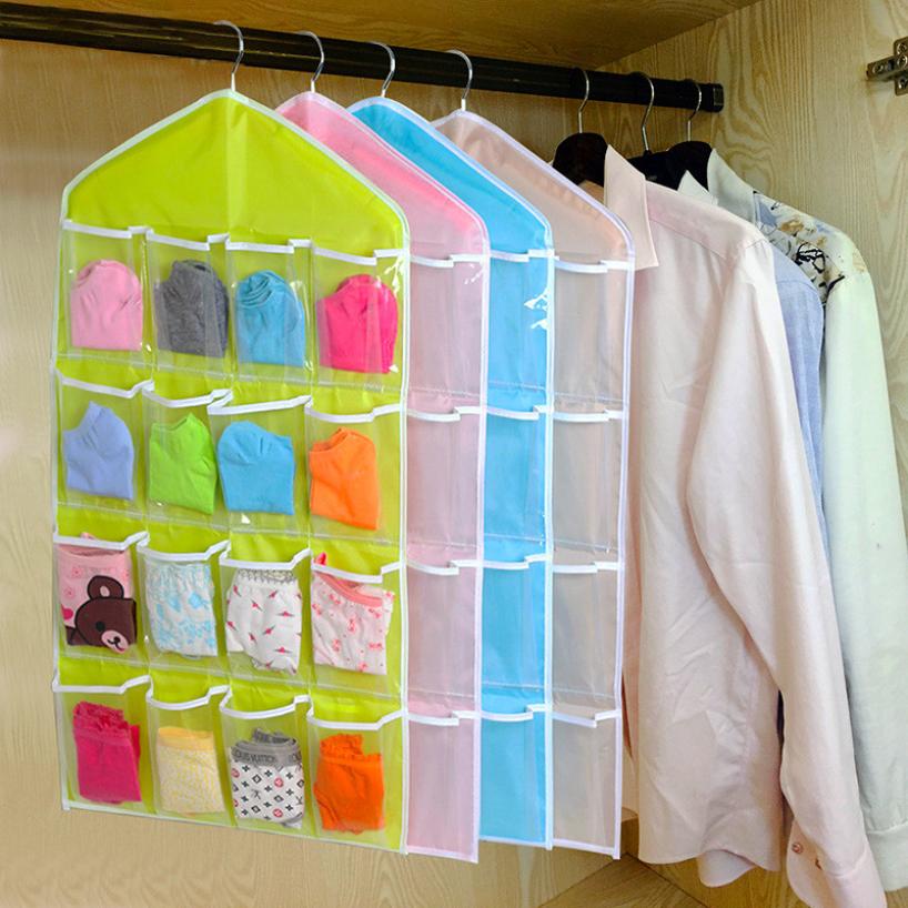 16 Pockets 78*42cm Household Clear Hanging Bag Socks Bra Underwear Rack Hanger Storage Organizer Wardrobe New