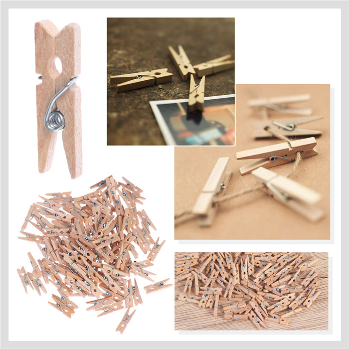 100pcs 2.5CM Hot Sale Mini Natural Wooden Clothes Photo Paper Peg Pin Clothespin Craft Clips School Office Stationery