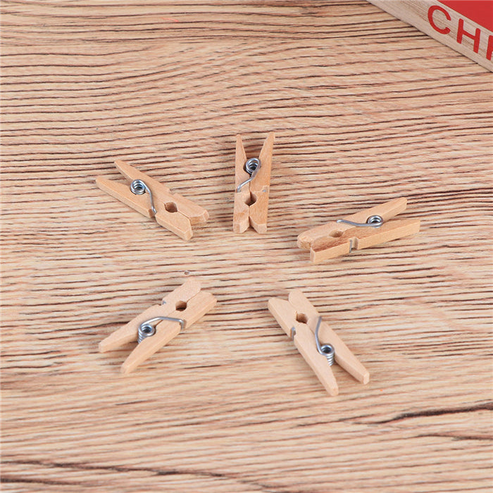 100pcs 2.5CM Hot Sale Mini Natural Wooden Clothes Photo Paper Peg Pin Clothespin Craft Clips School Office Stationery