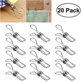20pcs Multipurpose Stainless Steel Clips Clothes Pins Pegs Holders Clothing Clamps Sealing Clip Household Clothespin