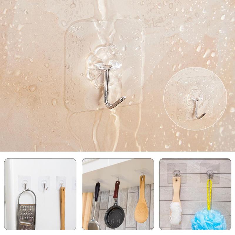 6pcs Transparent Strong Self Adhesive Door Wall Hangers Towel Mop Handbag Holder Hooks For Hanging Kitchen Bathroom Accessories
