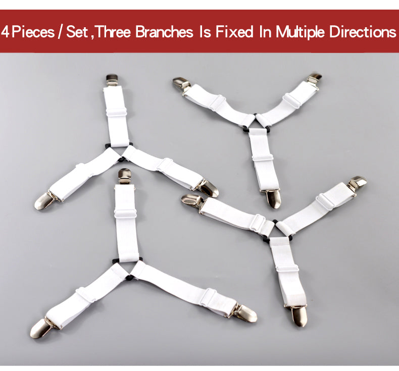 4Pcs/Set Bed Sheet Clip Bed sheet Belt Fastener Mattress Elastic Non-slip Clip Blanket Gripper White and Black