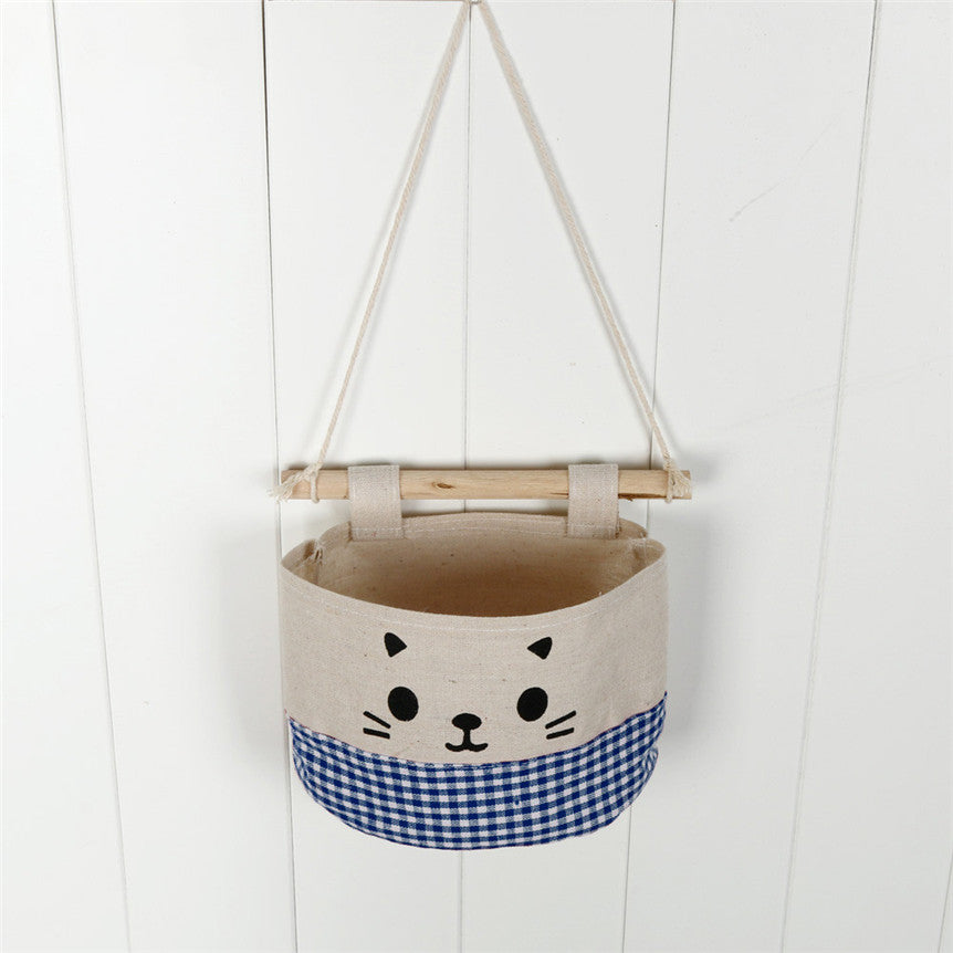 Retro Style and Water Proof Design New Cotton Cartoon Cat Hanging Storage Bag