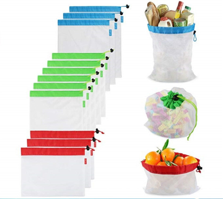 12pcs/lot Reusable Mesh Produce Bags Washable Eco Friendly Bags for Grocery Shopping Storage Fruit Vegetable Toys Sundries