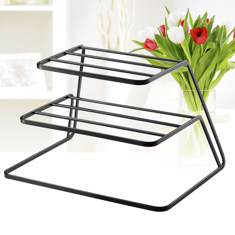 2 Tier Dish Rack Stainless Steel Kitchen Dish Drainer Cup and Dish Organizer(Black)