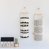 Black white Pattern Cotton Linen Hanging Storage Bag 3 Pockets Wall Mounted Wardrobe Hang Bag Wall Pouch Cosmetic Toys Organizer