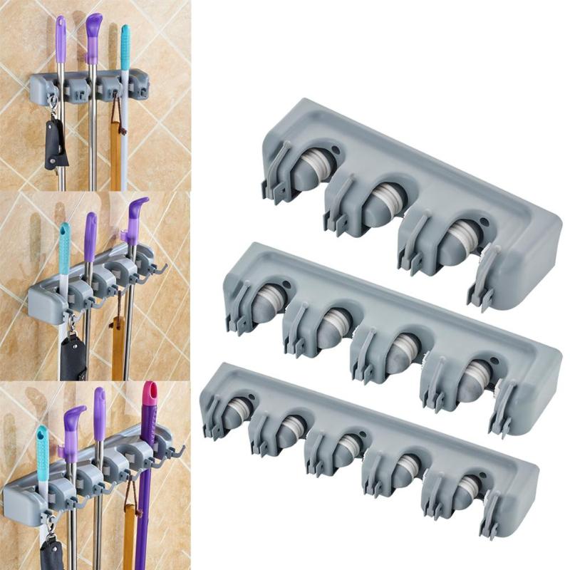 Kitchen Organizer Mop Holder 5/4/3 Position Brush Broom Hanger Storage Rack Household Mop Brush Hanger Kitchen Gadgets