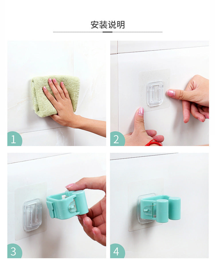 Wall Mounted Mop Holder Brush Broom Hanger Storage Rack Kitchen Organizer with Mounted Accessory Hanging Cleaning Tools