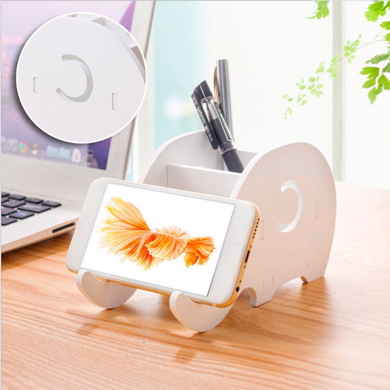 Home Office Desktop Elephant Wood Box Sundries Organizer Stationery Pencil Holder Phone Holder Pen Bracket Stand Storage Rack