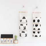 Black white Pattern Cotton Linen Hanging Storage Bag 3 Pockets Wall Mounted Wardrobe Hang Bag Wall Pouch Cosmetic Toys Organizer