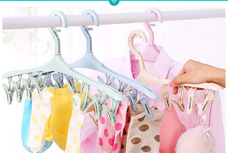 Plastic Portable Bathrooms Cloth Hanger Rack with Detachable clips Clothespin Clothes Hangers Socks Underwear drying Clips