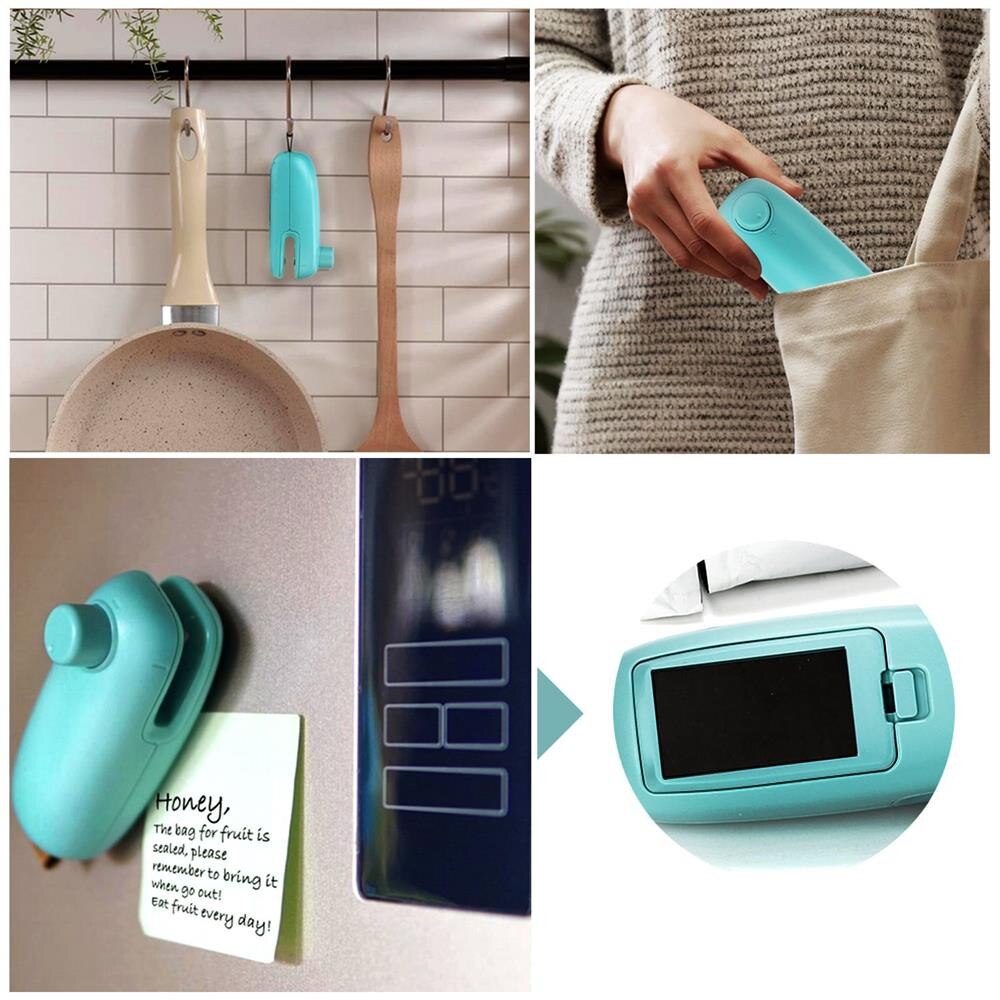 2 in1 Mini Portable Handheld Heat Sealer Useful Blue Plastic Sealing Bag Cutter Resealer Heat Sealing Machine Vacuum Packing