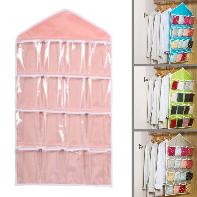 16 Pockets 78*42cm Household Clear Hanging Bag Socks Bra Underwear Rack Hanger Storage Organizer Wardrobe New