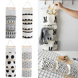 Black white Pattern Cotton Linen Hanging Storage Bag 3 Pockets Wall Mounted Wardrobe Hang Bag Wall Pouch Cosmetic Toys Organizer