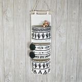 Black white Pattern Cotton Linen Hanging Storage Bag 3 Pockets Wall Mounted Wardrobe Hang Bag Wall Pouch Cosmetic Toys Organizer