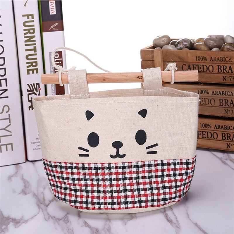 Retro Style and Water Proof Design New Cotton Cartoon Cat Hanging Storage Bag