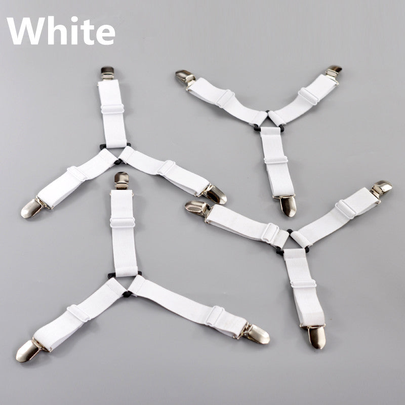 4Pcs/Set Bed Sheet Clip Bed sheet Belt Fastener Mattress Elastic Non-slip Clip Blanket Gripper White and Black