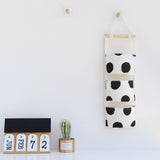 Black white Pattern Cotton Linen Hanging Storage Bag 3 Pockets Wall Mounted Wardrobe Hang Bag Wall Pouch Cosmetic Toys Organizer