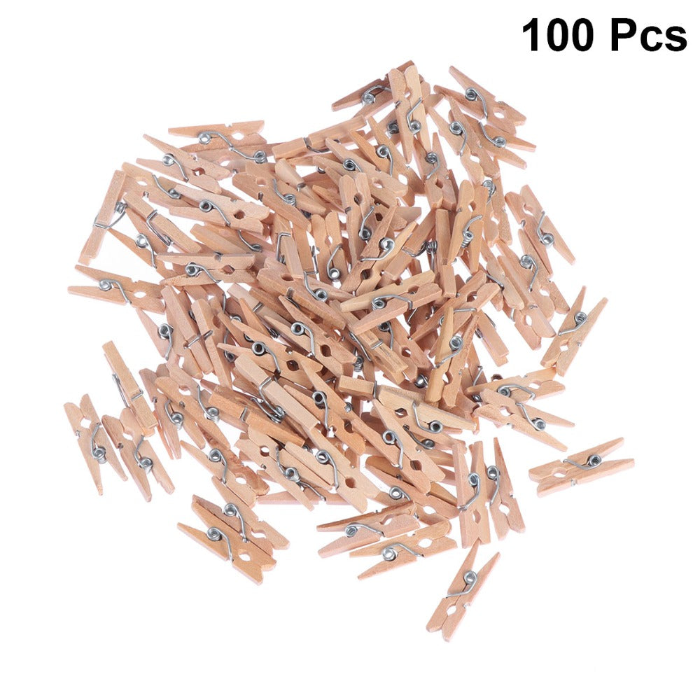 100pcs 2.5CM Hot Sale Mini Natural Wooden Clothes Photo Paper Peg Pin Clothespin Craft Clips School Office Stationery