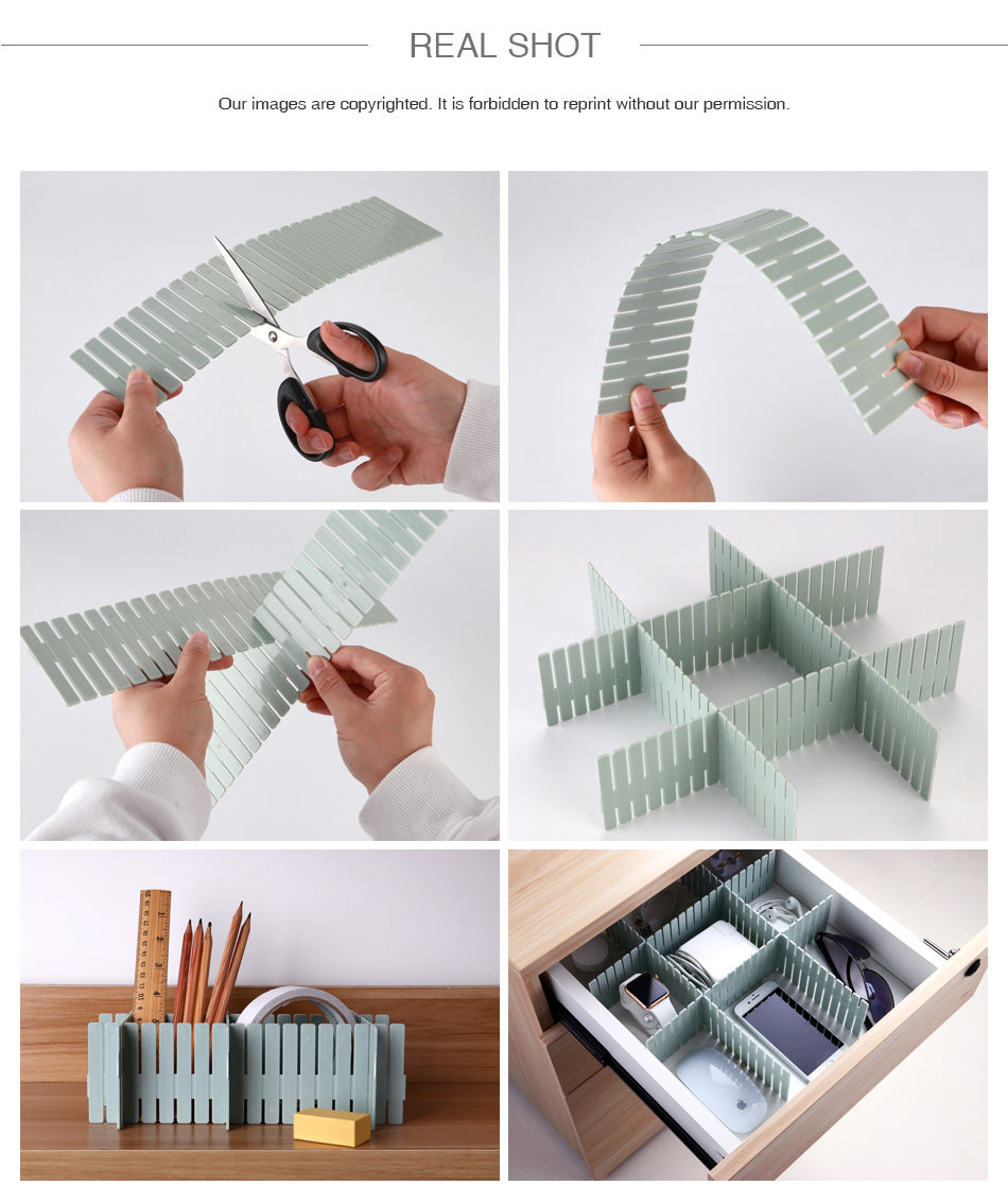 4pcs/Set Plastic DIY Grid Drawer Adjustable Separator Divider Household Necessities Storage Organizer Space-saving Tools