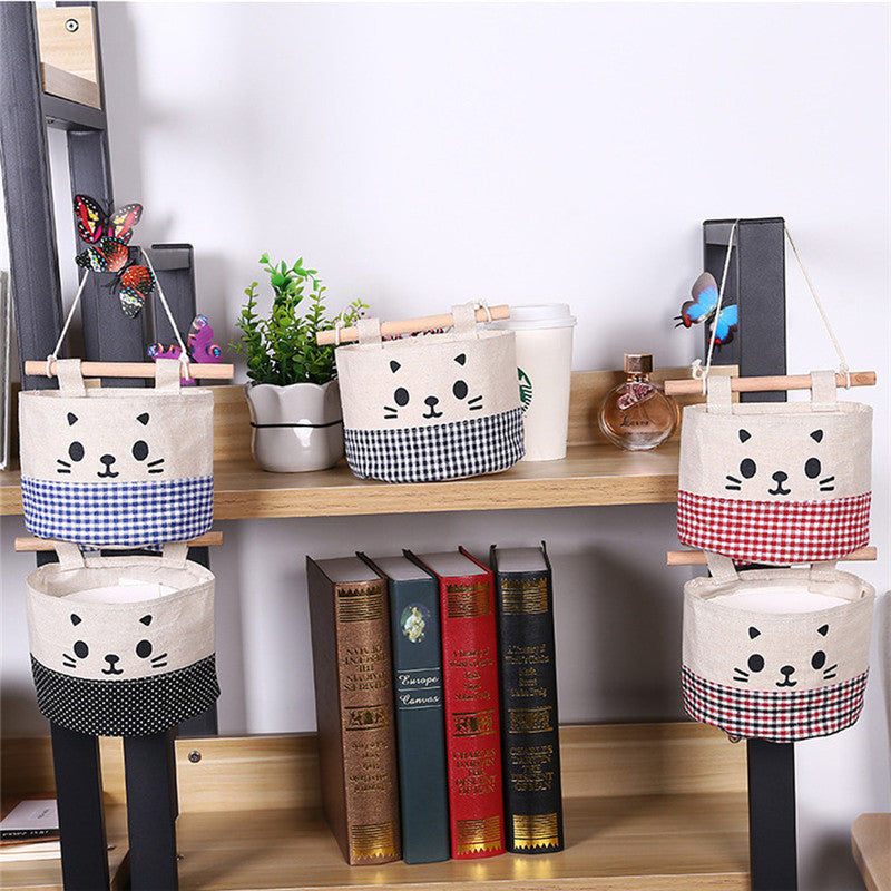 Retro Style and Water Proof Design New Cotton Cartoon Cat Hanging Storage Bag