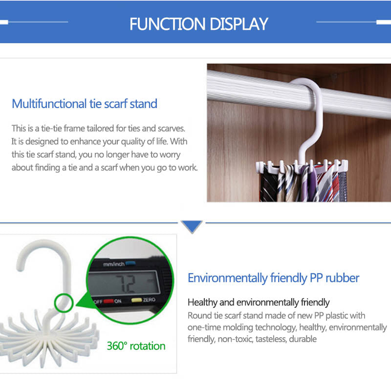 Neck Tie Holder Space Saving Multifunction 1 PC Plastic 20 Hooks 360 Degree Rotating Belt Rack Neck Tie Hanger