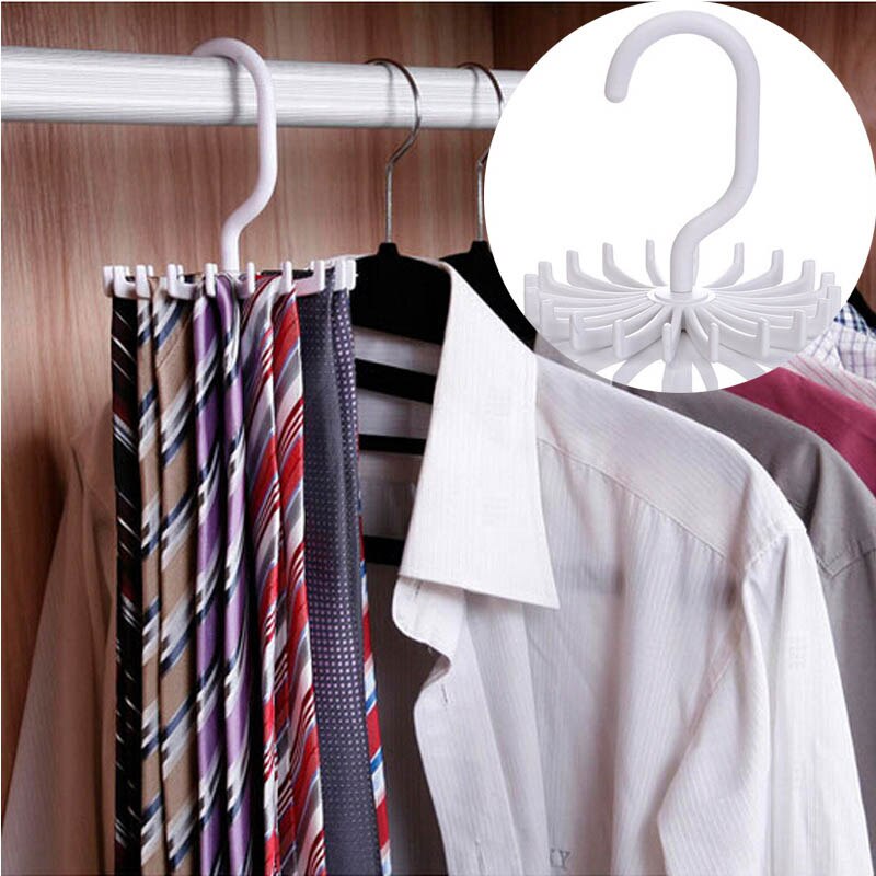 Neck Tie Holder Space Saving Multifunction 1 PC Plastic 20 Hooks 360 Degree Rotating Belt Rack Neck Tie Hanger