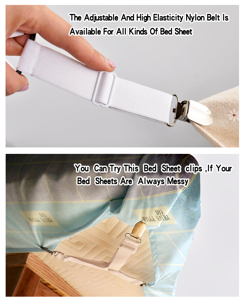 4Pcs/Set Bed Sheet Clip Bed sheet Belt Fastener Mattress Elastic Non-slip Clip Blanket Gripper White and Black