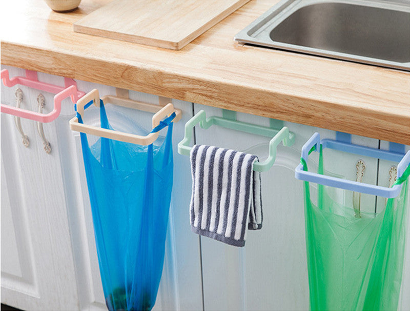 Garbage Bag Hanging Holder Cupboard Door Back Trash Rack Kitchen Cabinets Storage Towel Shelf Holders Storage