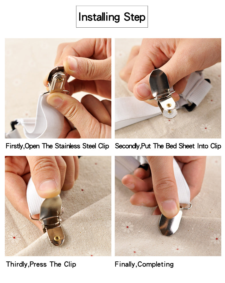 4Pcs/Set Bed Sheet Clip Bed sheet Belt Fastener Mattress Elastic Non-slip Clip Blanket Gripper White and Black