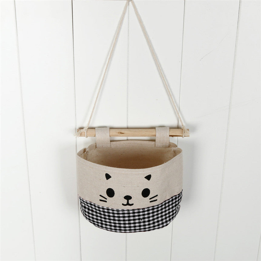 Retro Style and Water Proof Design New Cotton Cartoon Cat Hanging Storage Bag