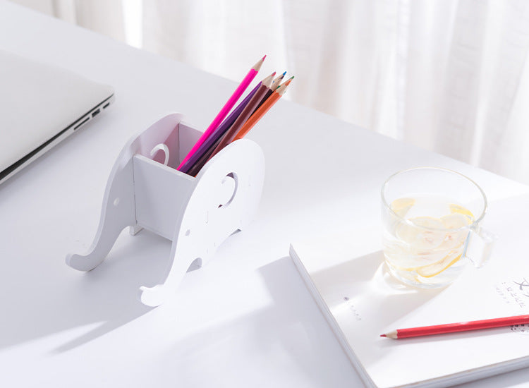 Home Office Desktop Elephant Wood Box Sundries Organizer Stationery Pencil Holder Phone Holder Pen Bracket Stand Storage Rack