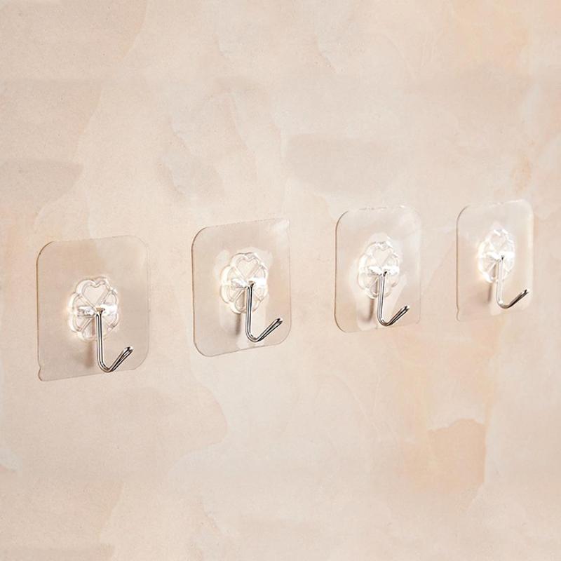6pcs Transparent Strong Self Adhesive Door Wall Hangers Towel Mop Handbag Holder Hooks For Hanging Kitchen Bathroom Accessories